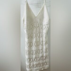 Olive & Oak Cream Crochet Knit Slip Dress